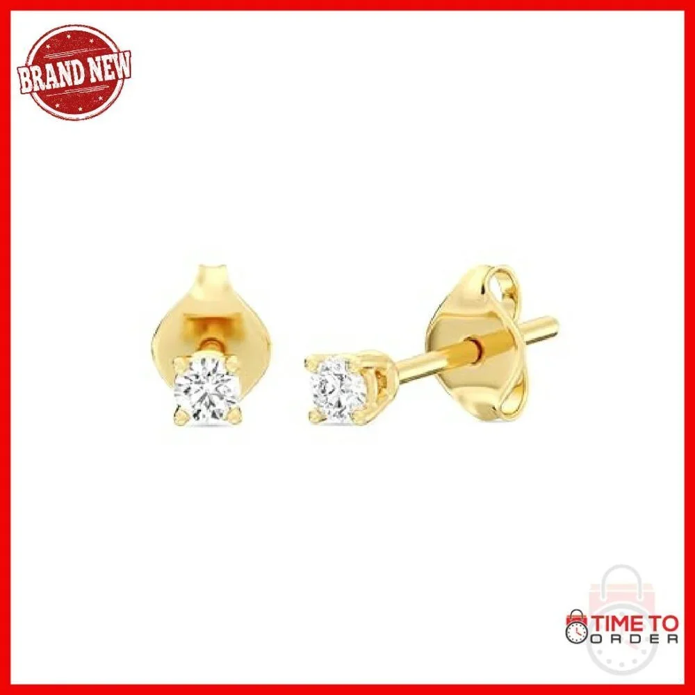 Lab-Grown Diamond Stud Earrings Sterling Silver Gold Plated Hypoallergenic